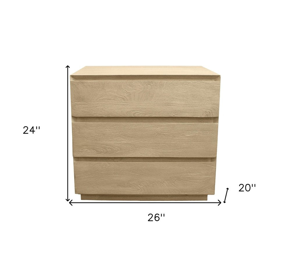 Natural Solid Wood Three Drawer Nightstand - 24-inch
