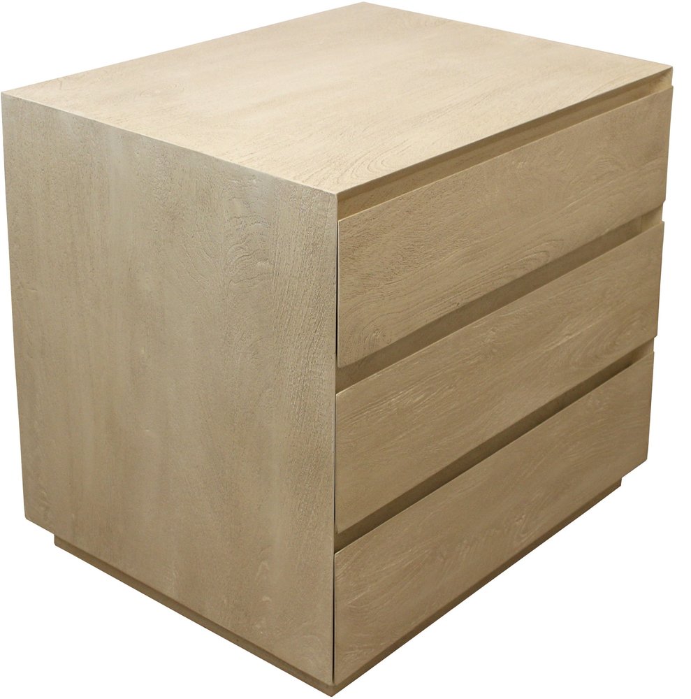 Natural Solid Wood Three Drawer Nightstand - 24-inch