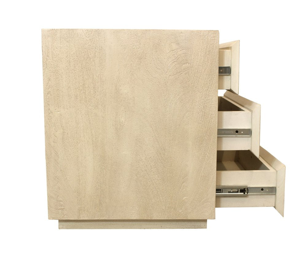 Natural Solid Wood Three Drawer Nightstand - 24-inch