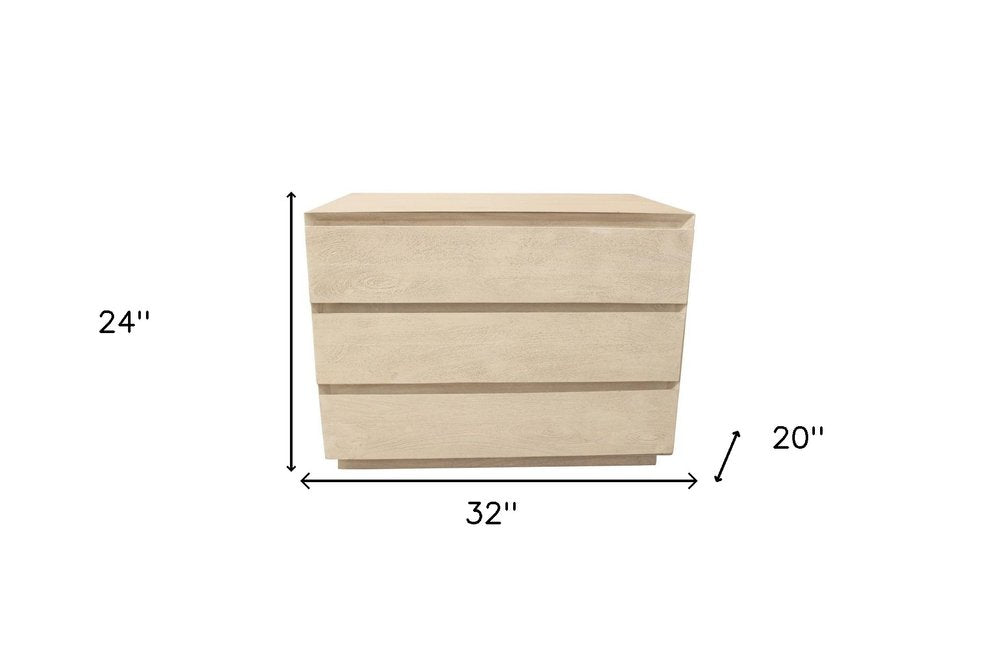 Natural Solid Wood Three Drawer Nightstand - 24-inch