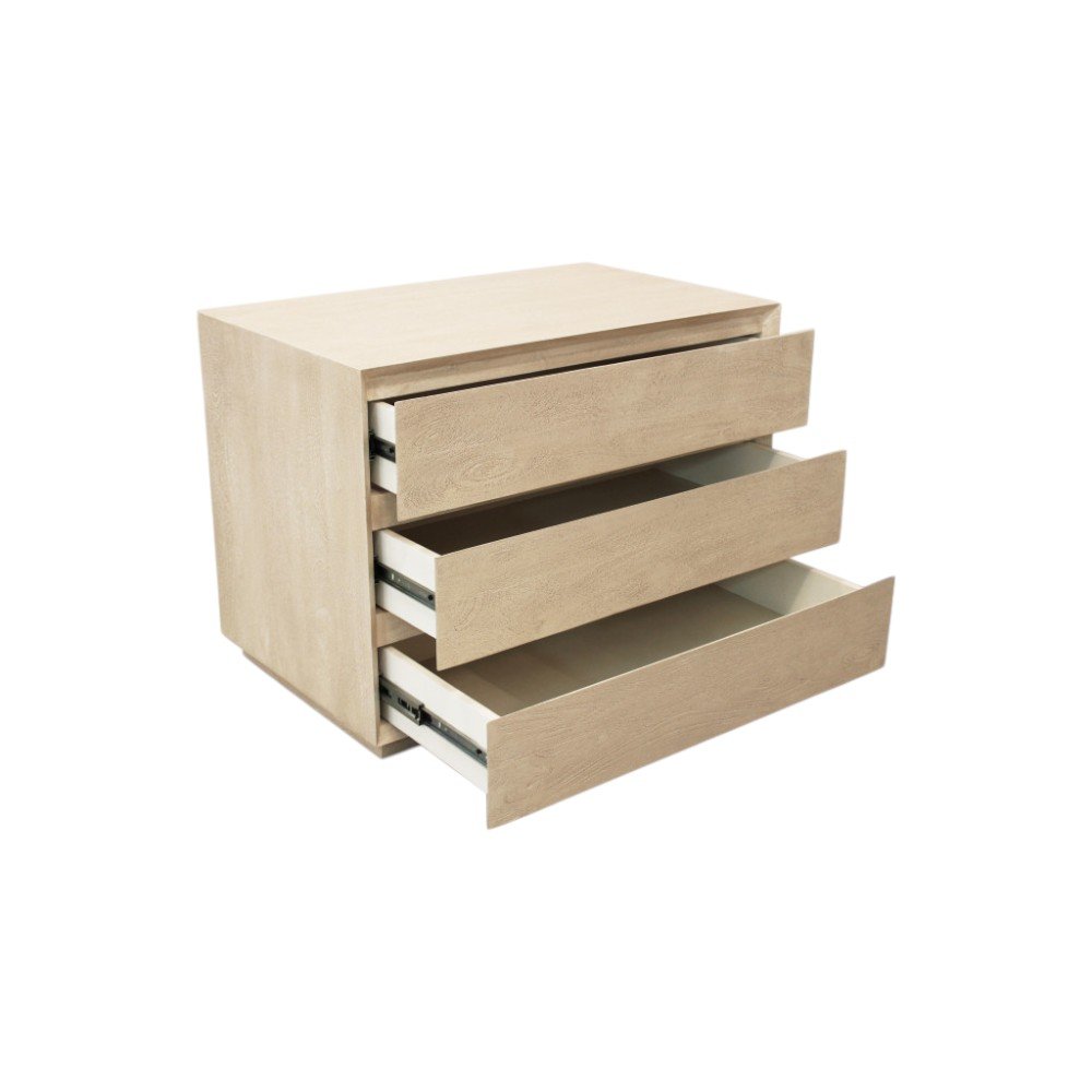 Natural Solid Wood Three Drawer Nightstand - 24-inch