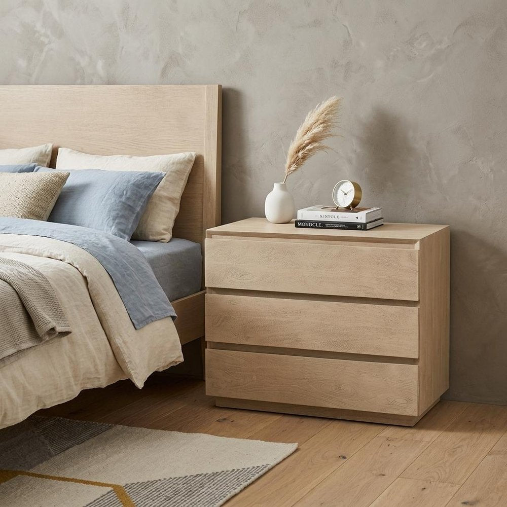 Natural Solid Wood Three Drawer Nightstand - 24-inch