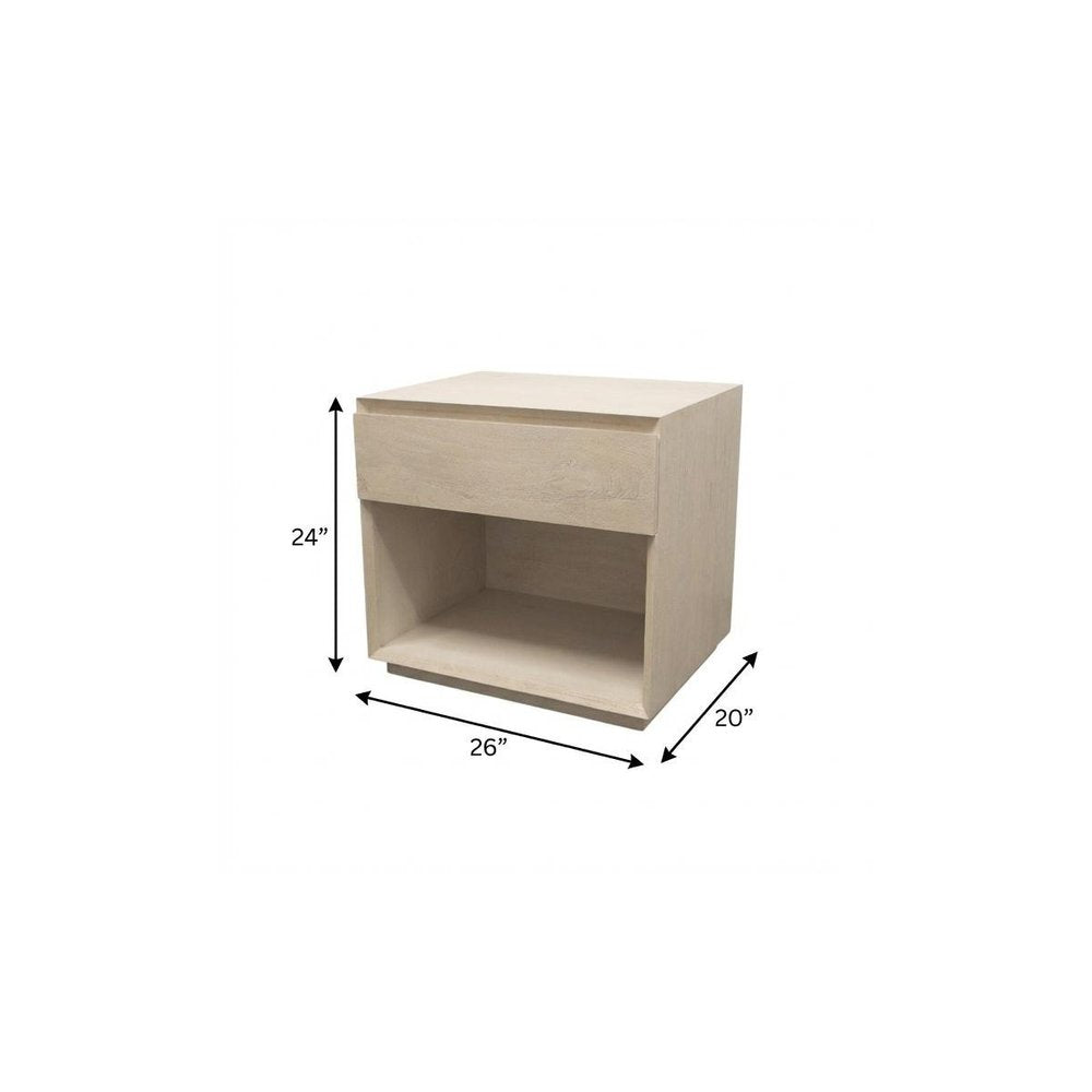 Natural Solid Wood One Drawer Nightstand - 24-inch