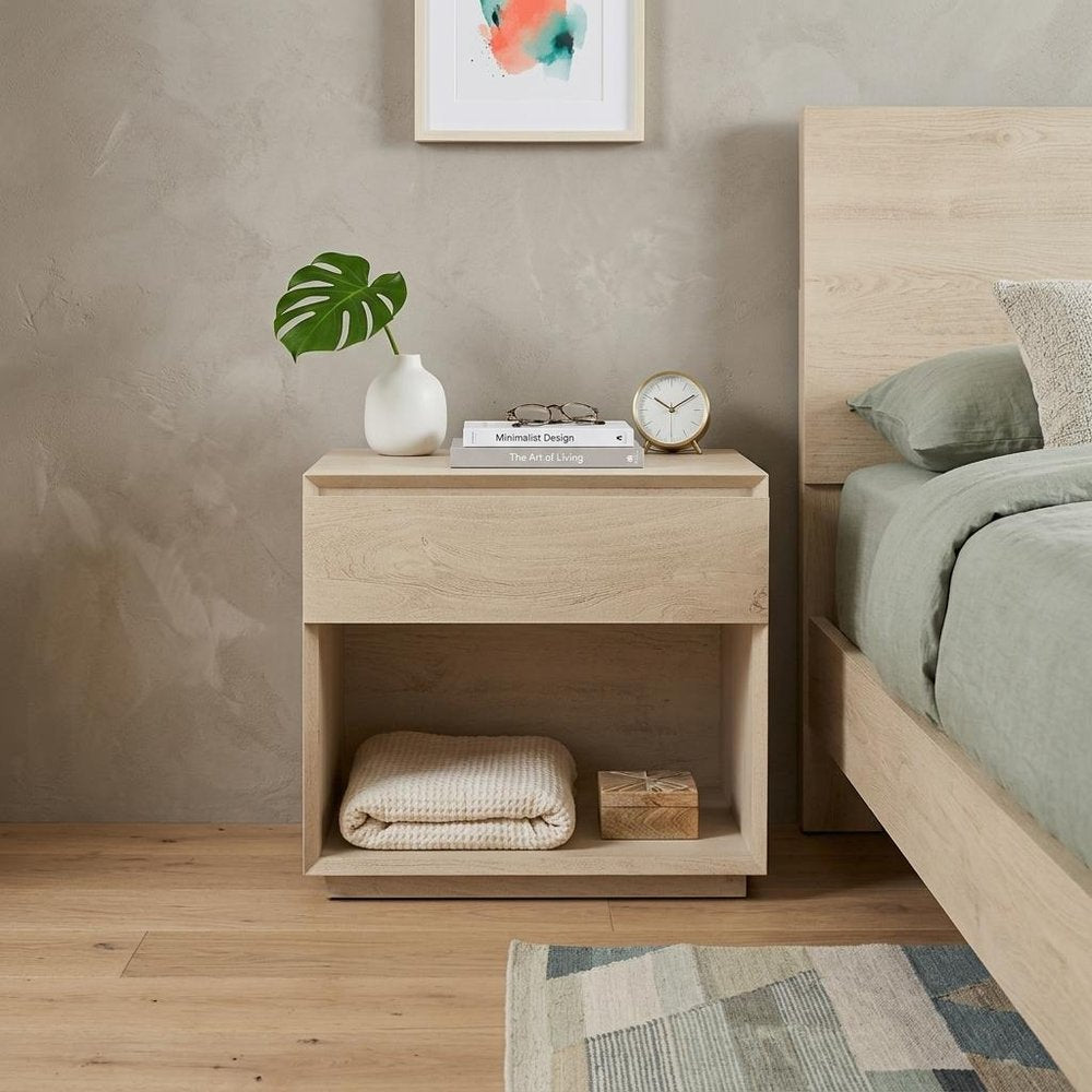 Natural Solid Wood One Drawer Nightstand - 24-inch