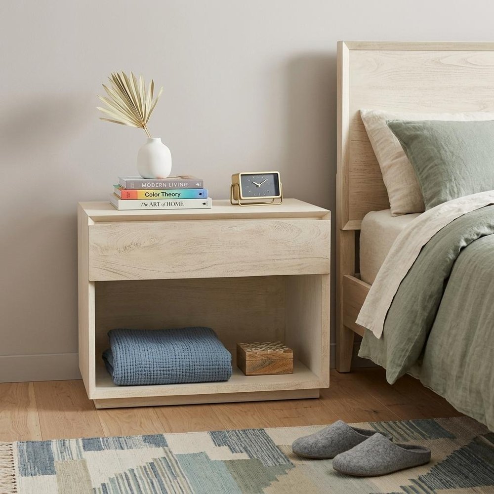 Natural Solid Wood One Drawer Nightstand - 24-inch