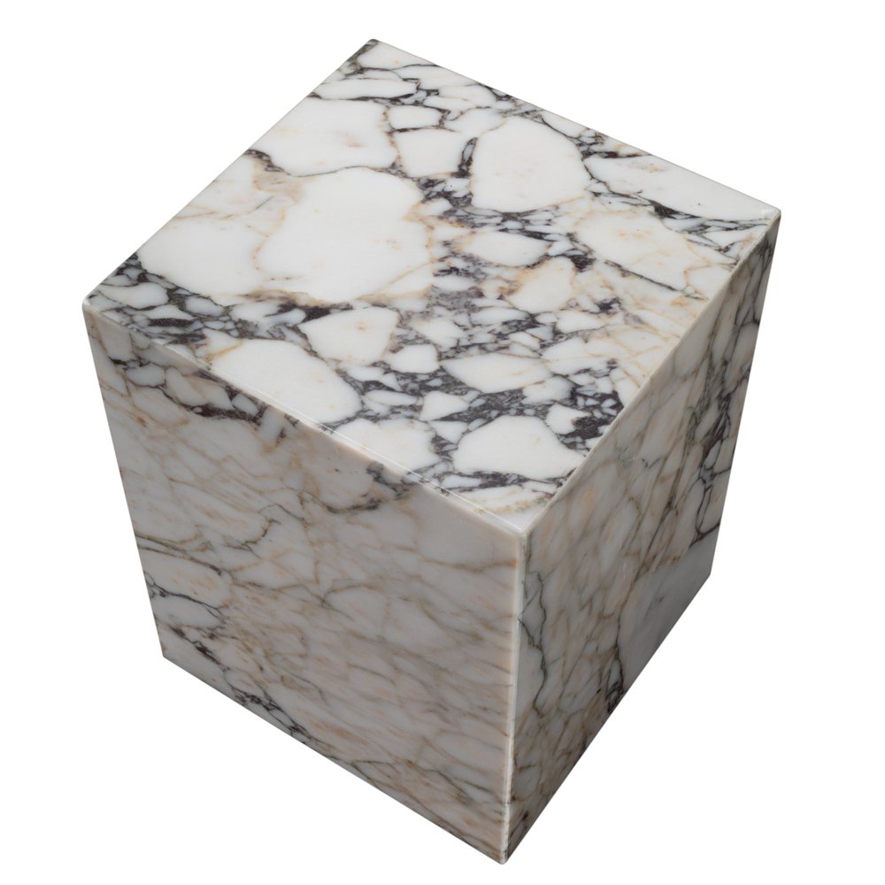 Ivory Marble Square Block End Table - 20-inch