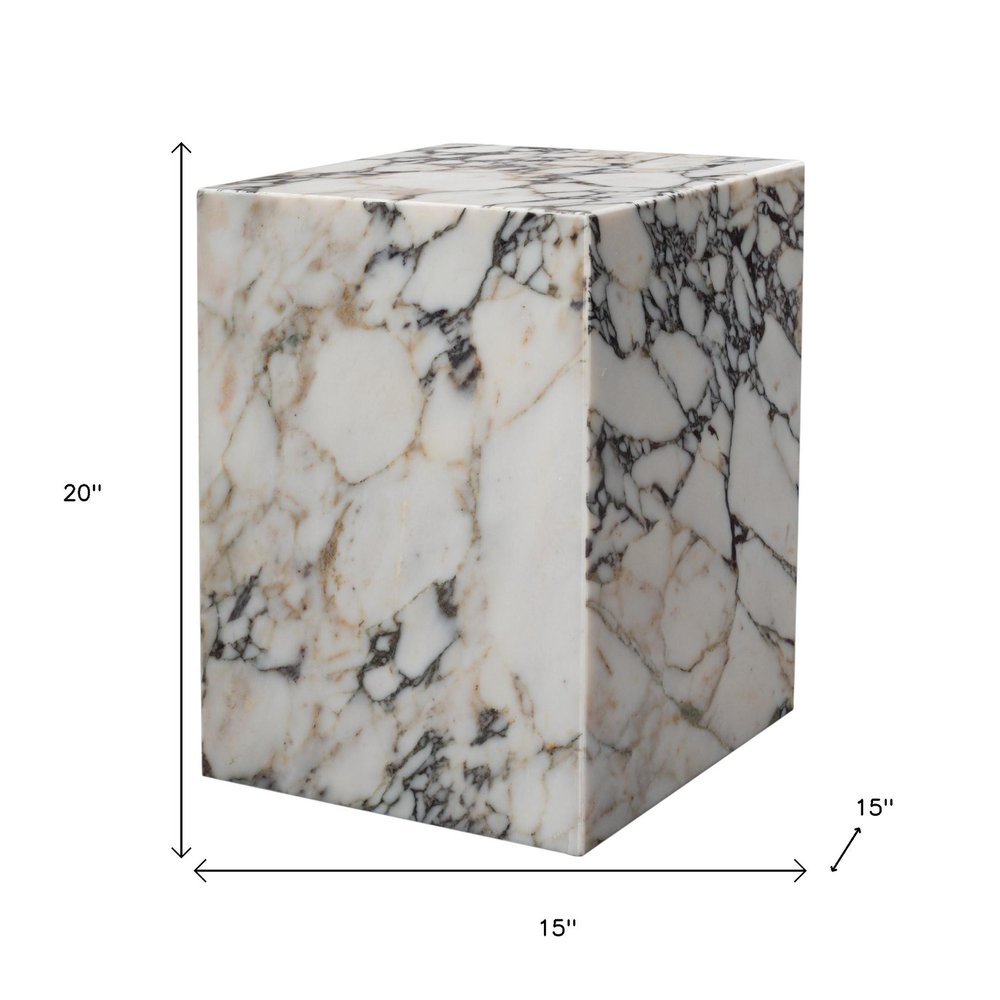 Ivory Marble Square Block End Table - 20-inch