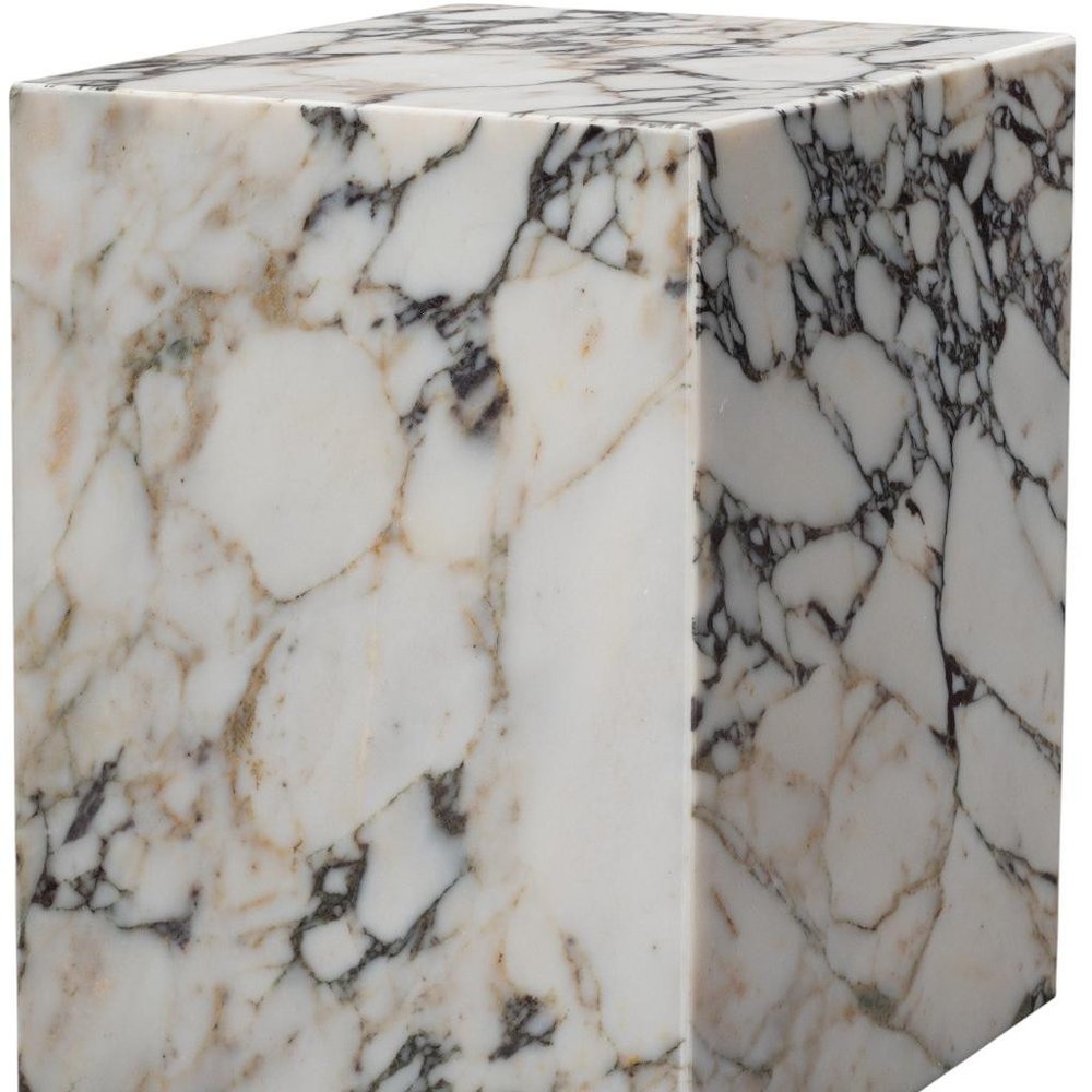 Ivory Marble Square Block End Table - 20-inch
