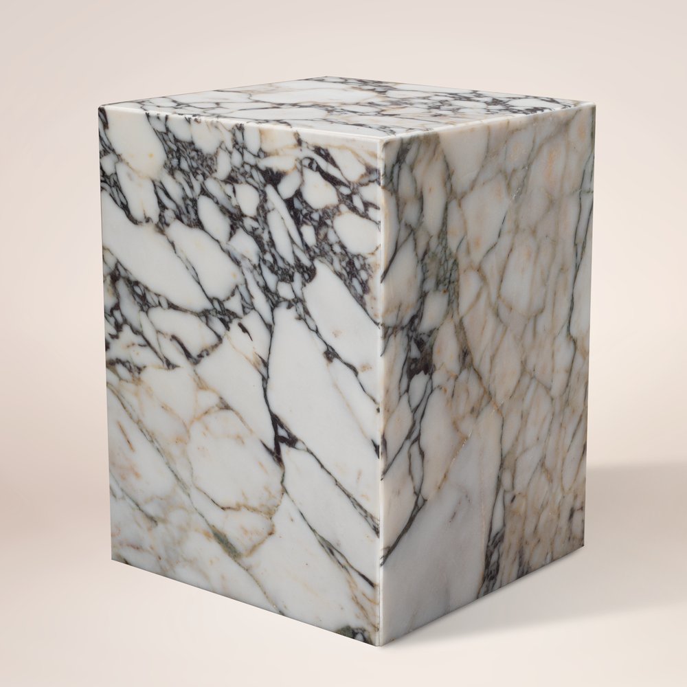 Ivory Marble Square Block End Table - 20-inch