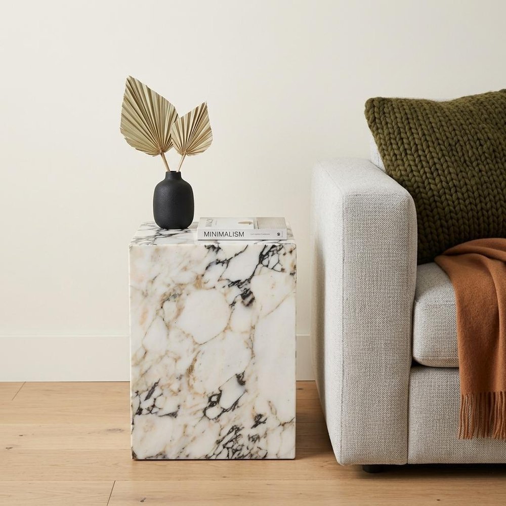 Ivory Marble Square Block End Table - 20-inch