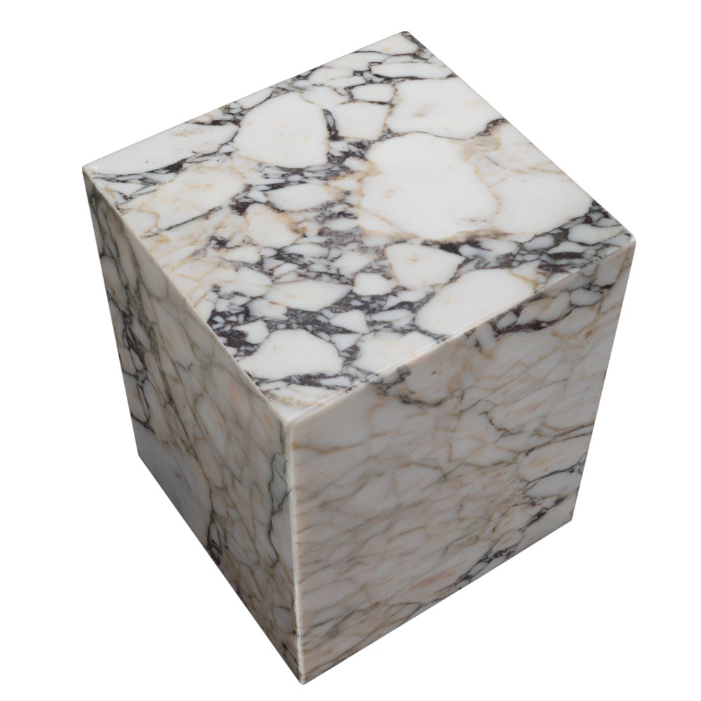 Ivory Marble Square Block End Table - 20-inch
