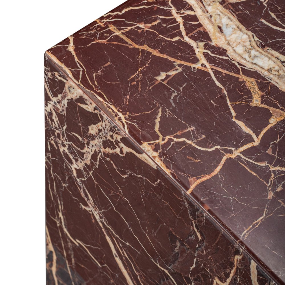 Red Marble Square Block End Table - 20-inch