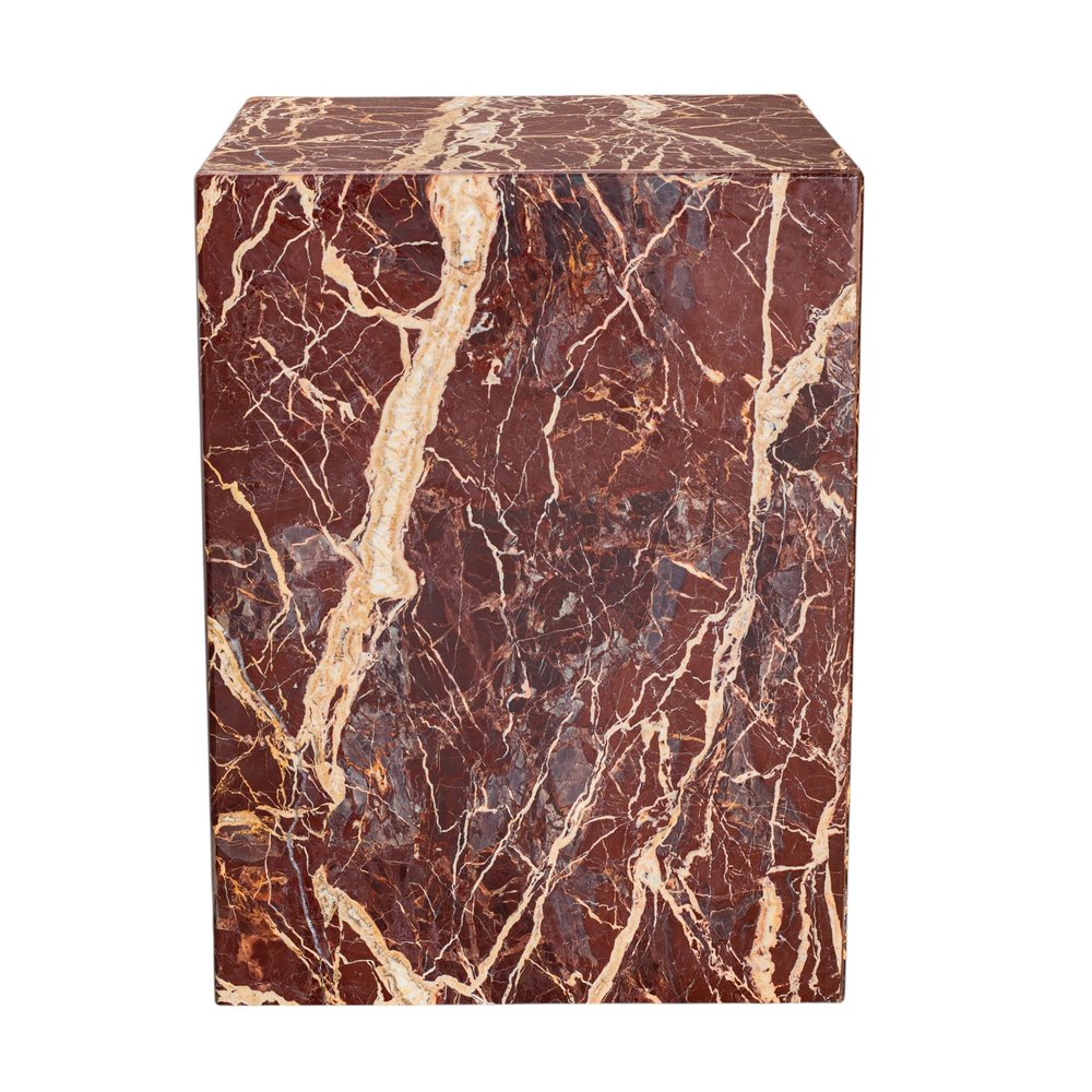 Red Marble Square Block End Table - 20-inch