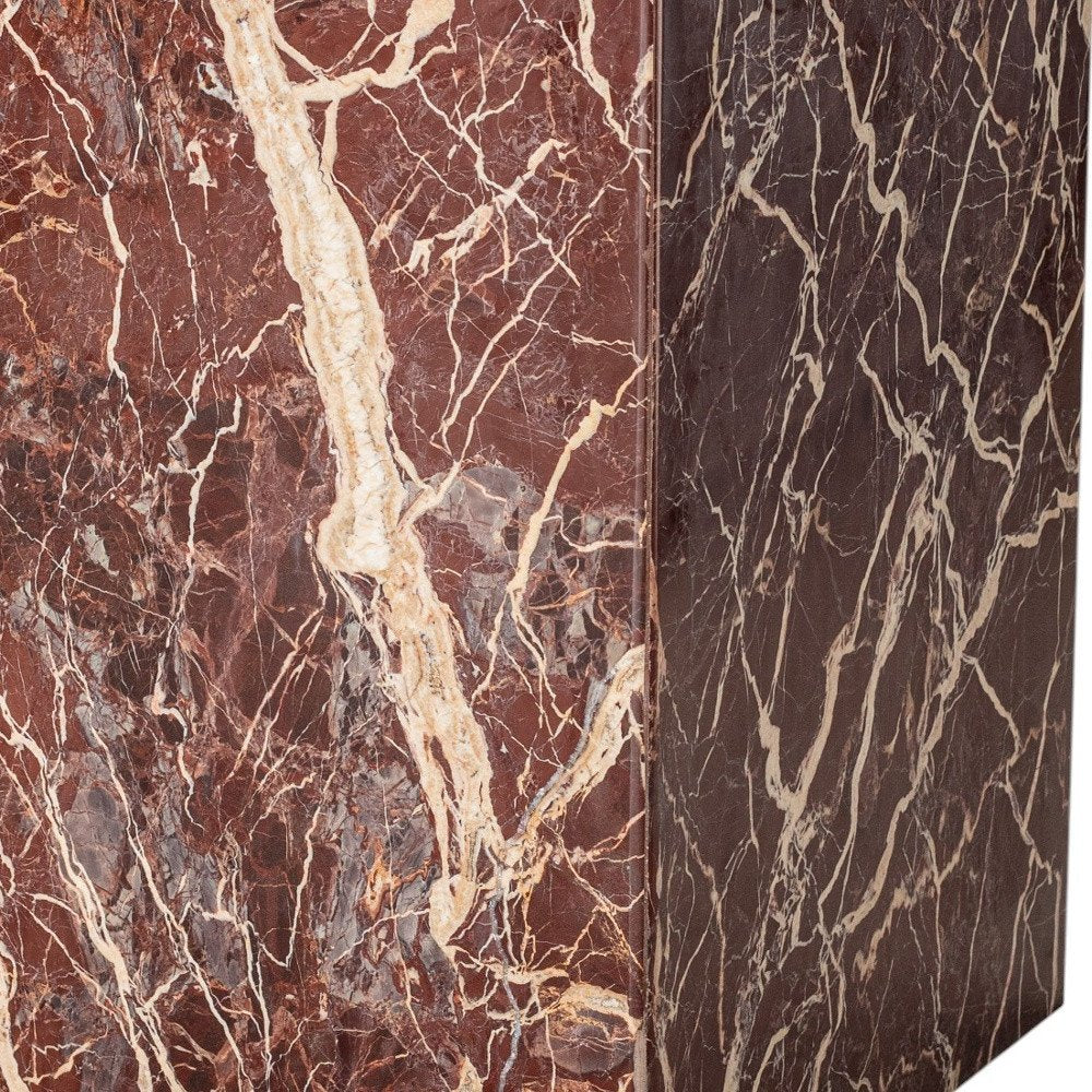 Red Marble Square Block End Table - 20-inch