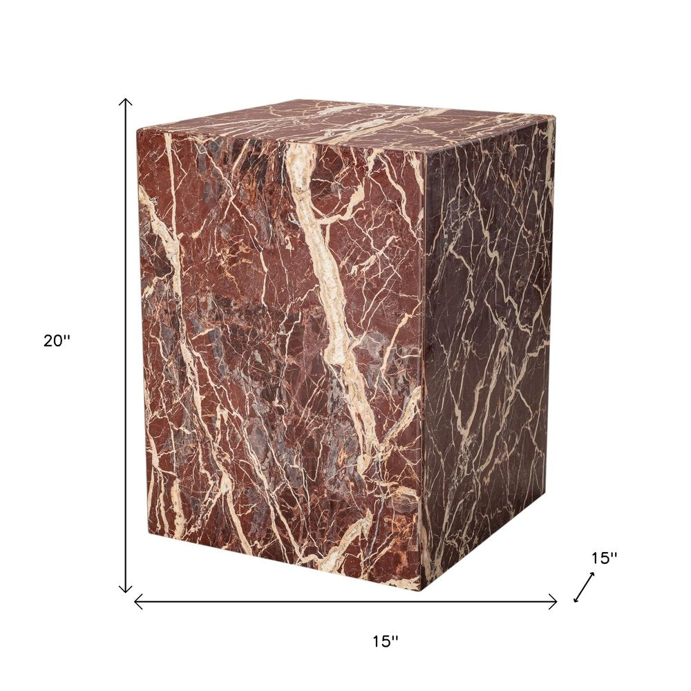 Red Marble Square Block End Table - 20-inch