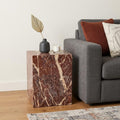 Red Marble Square Block End Table - 20-inch