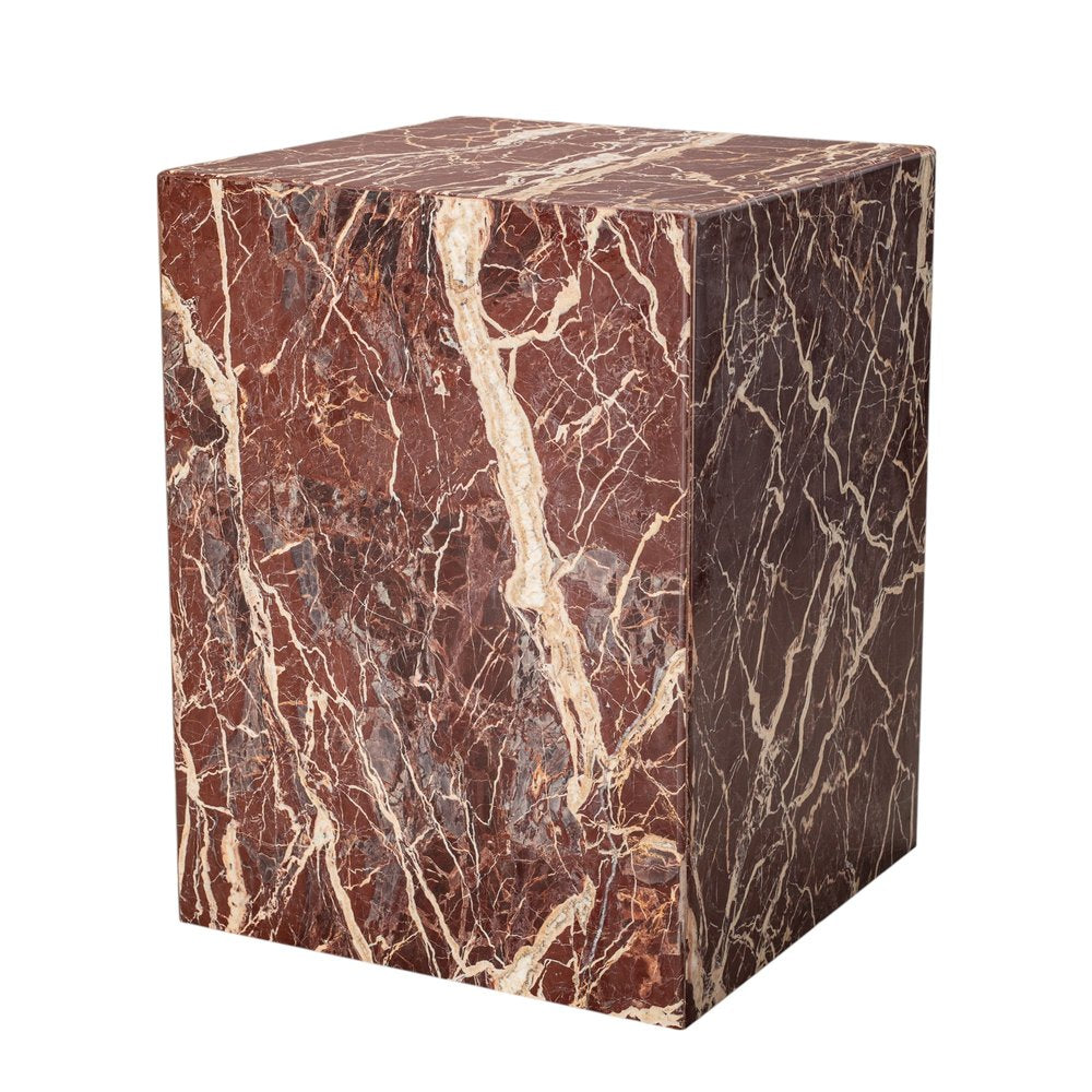 Red Marble Square Block End Table - 20-inch