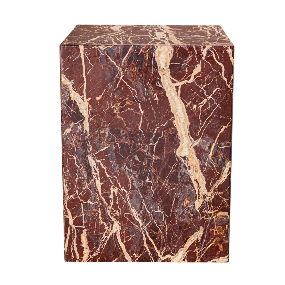 Red Marble Square Block End Table - 20-inch