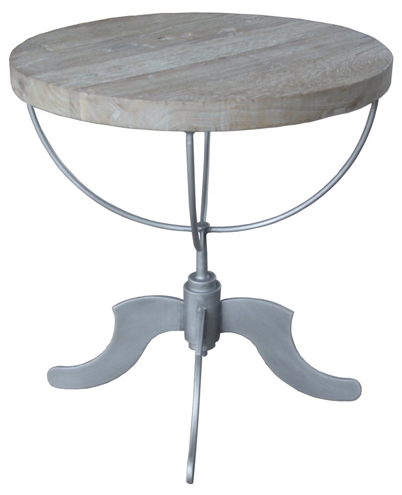 Brown Reclaimed Wood and Iron Round Pedestal End Table - 30-inch