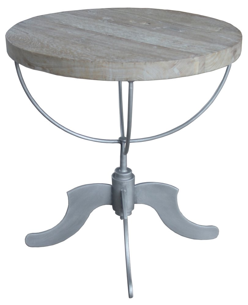 Brown Reclaimed Wood and Iron Round Pedestal End Table - 30-inch