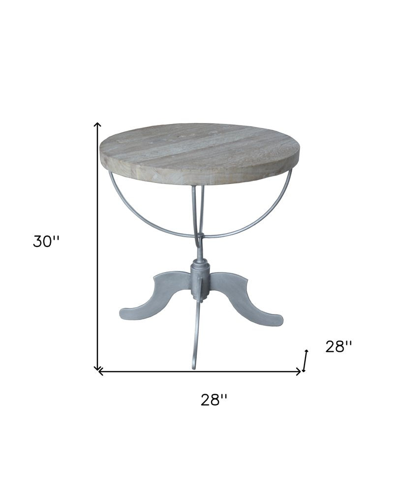 Brown Reclaimed Wood and Iron Round Pedestal End Table - 30-inch