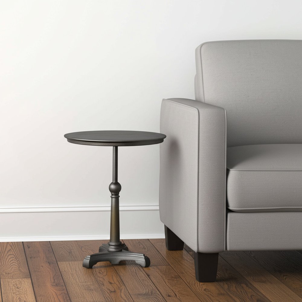 Brown Iron Round Pedestal End Table - 30-inch