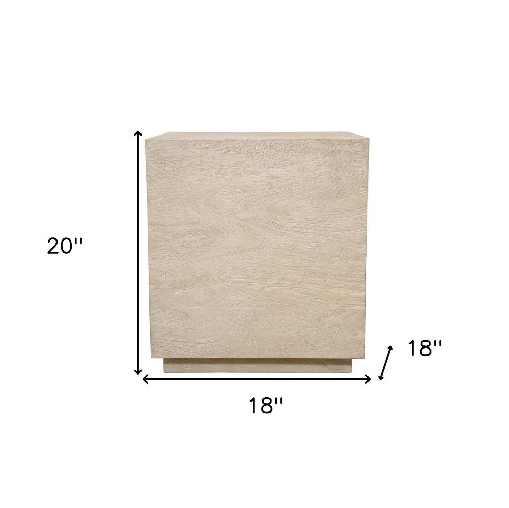 Natural Distressed Solid Wood Square Block End Table - 20-inch