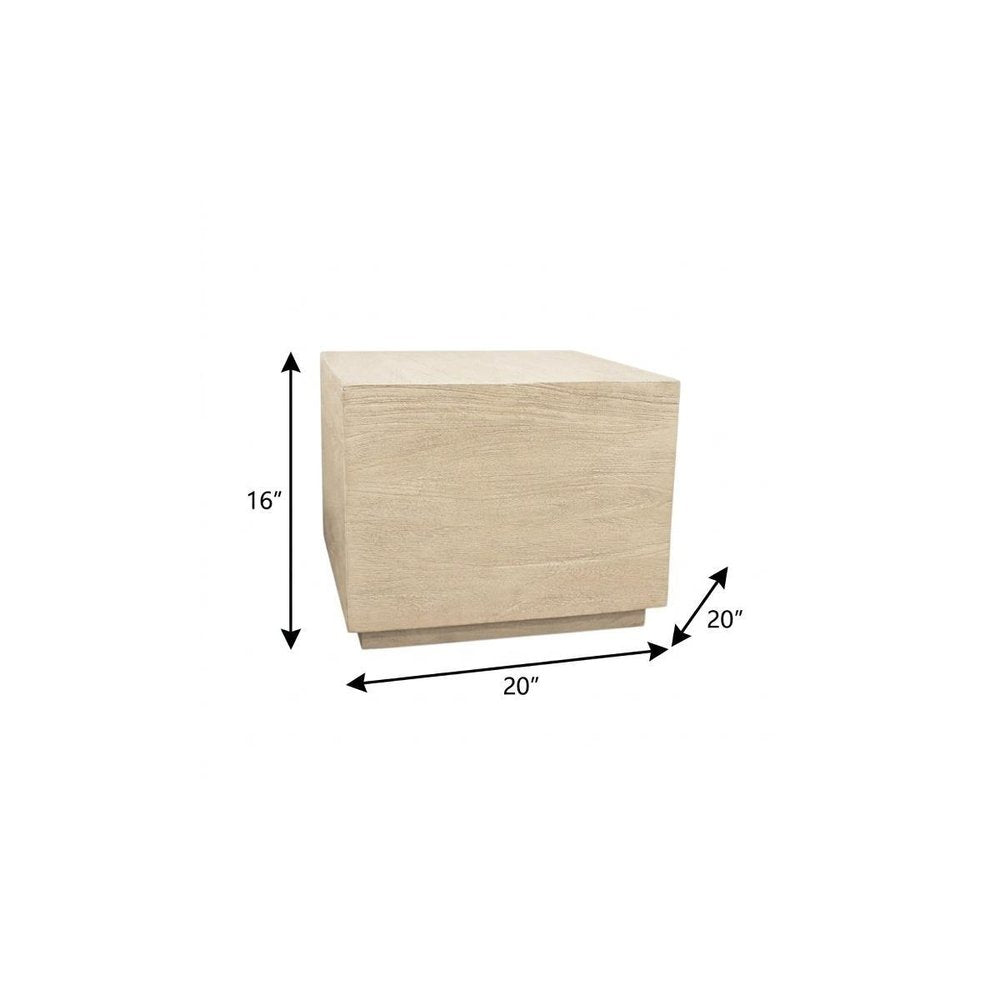 Natural Distressed Solid Wood Square Block End Table - 16-inch
