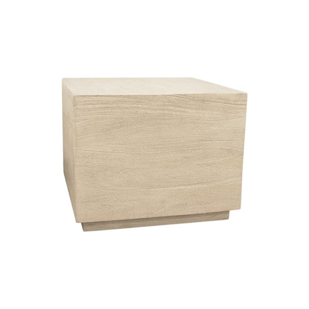Natural Distressed Solid Wood Square Block End Table - 16-inch