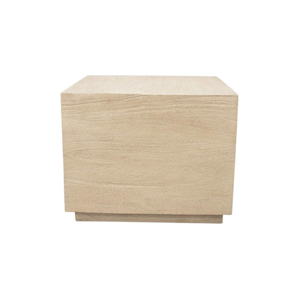 Natural Distressed Solid Wood Square Block End Table - 16-inch