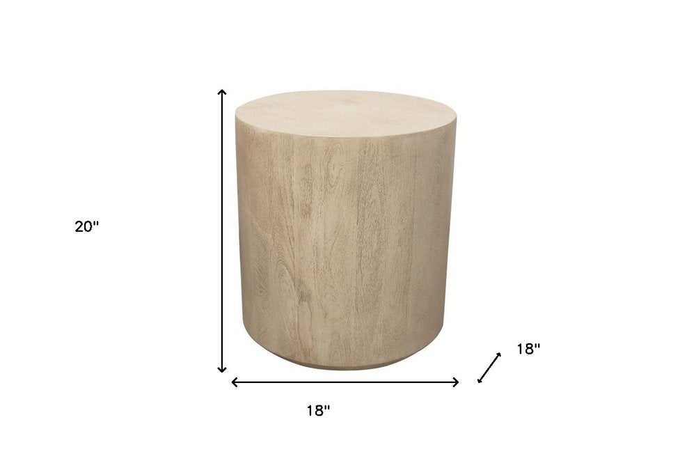 Natural Distressed Solid Wood Round Pedestal End Table - 20-inch