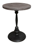 Natural and Black Distressed Solid Wood and Iron Round Pedestal End Table