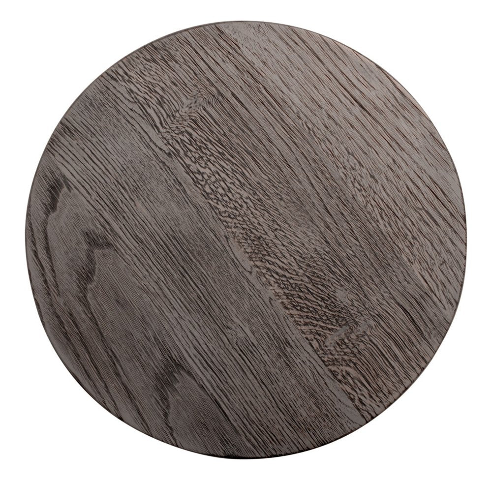 Natural and Black Distressed Solid Wood and Iron Round Pedestal End Table
