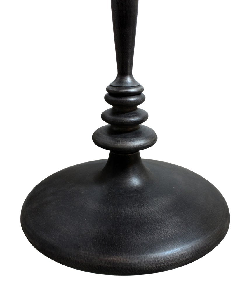 Natural and Black Distressed Solid Wood and Iron Round Pedestal End Table