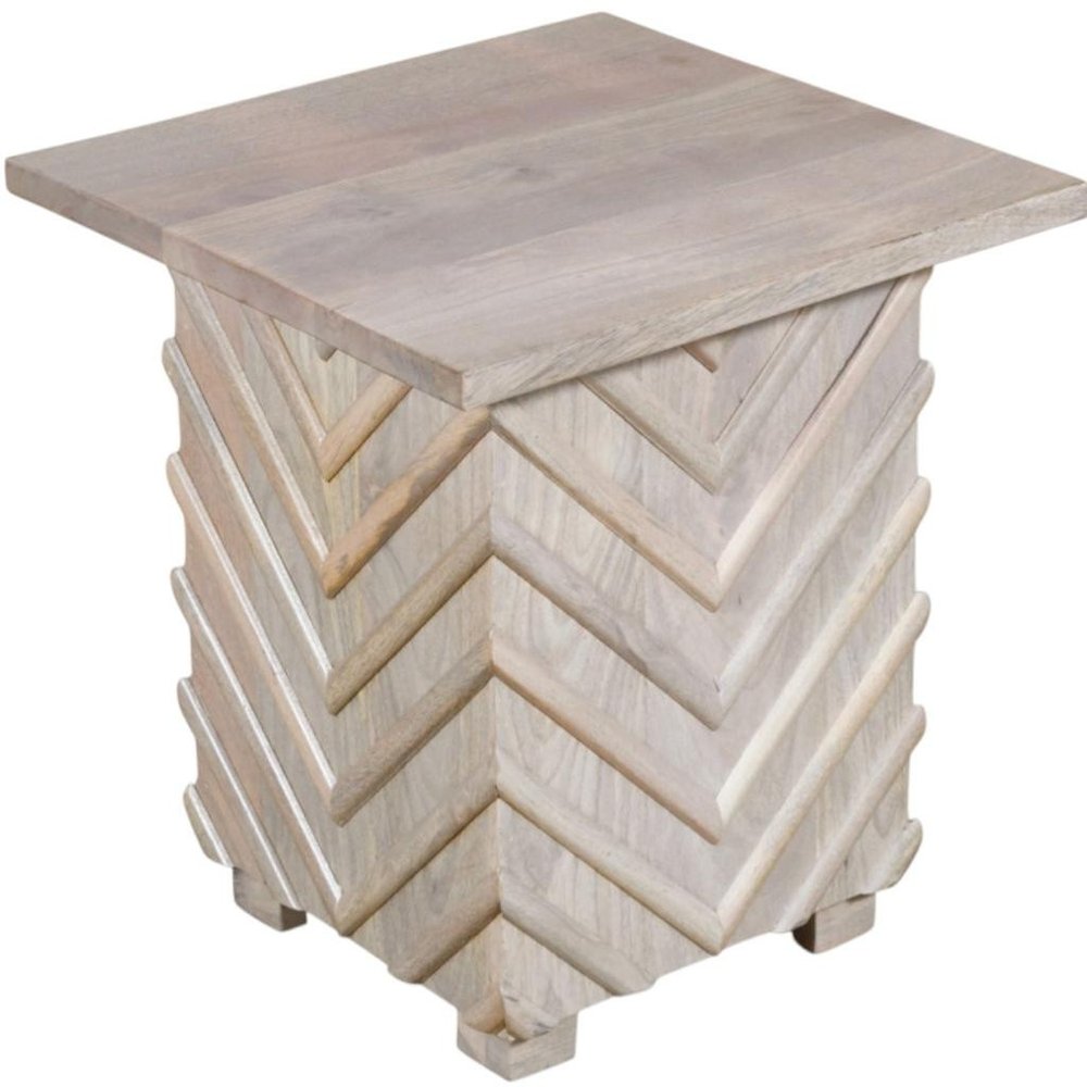 White Distressed Solid Wood Square End Table - 24-inch
