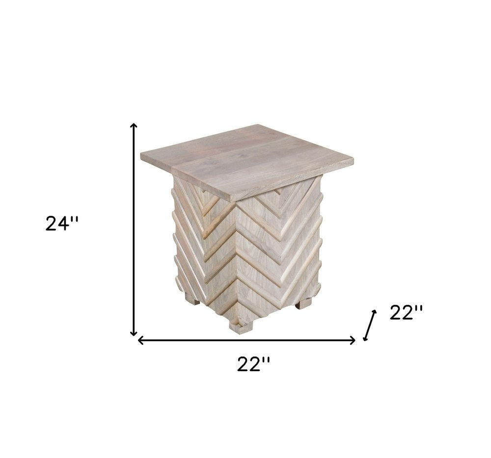 White Distressed Solid Wood Square End Table - 24-inch