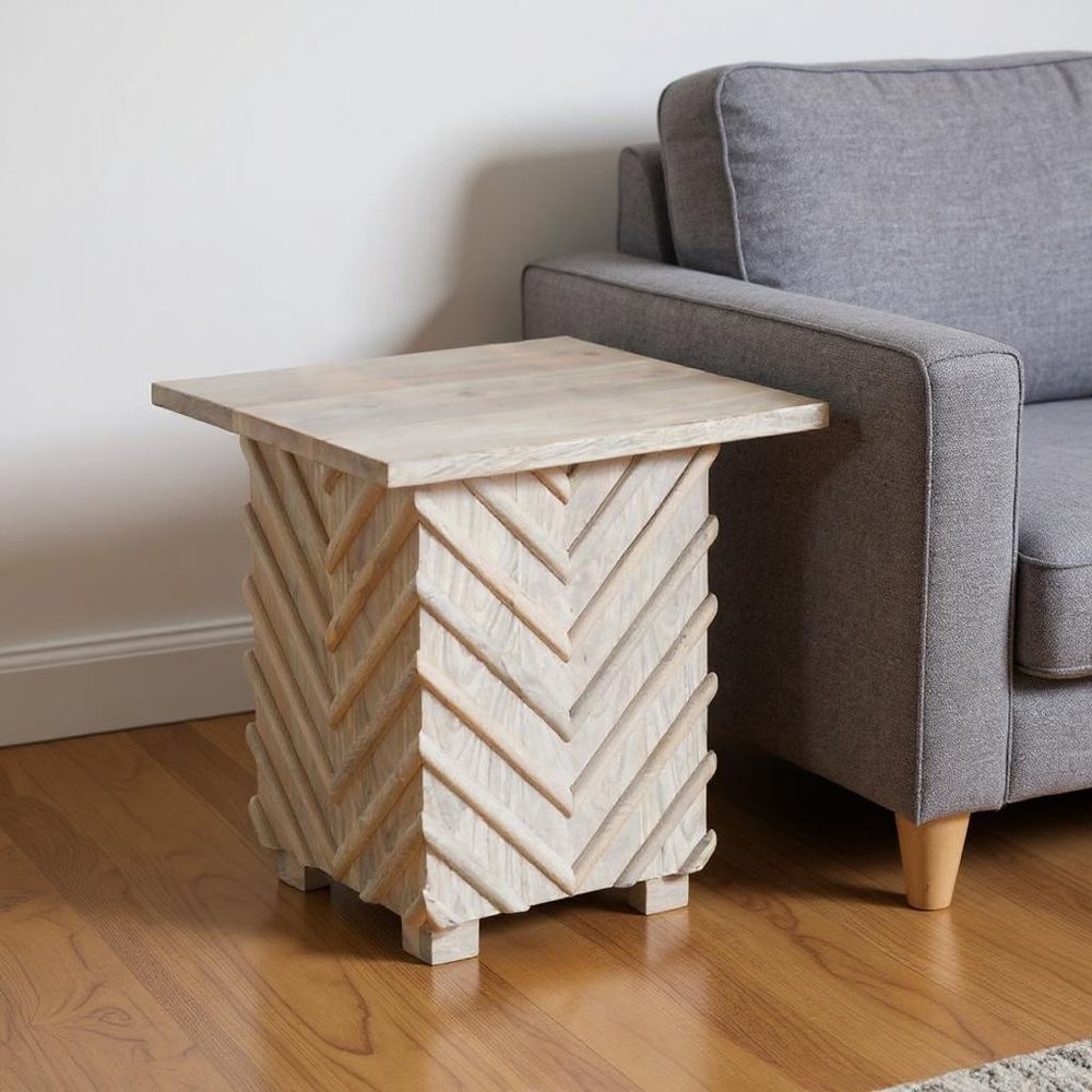 White Distressed Solid Wood Square End Table - 24-inch