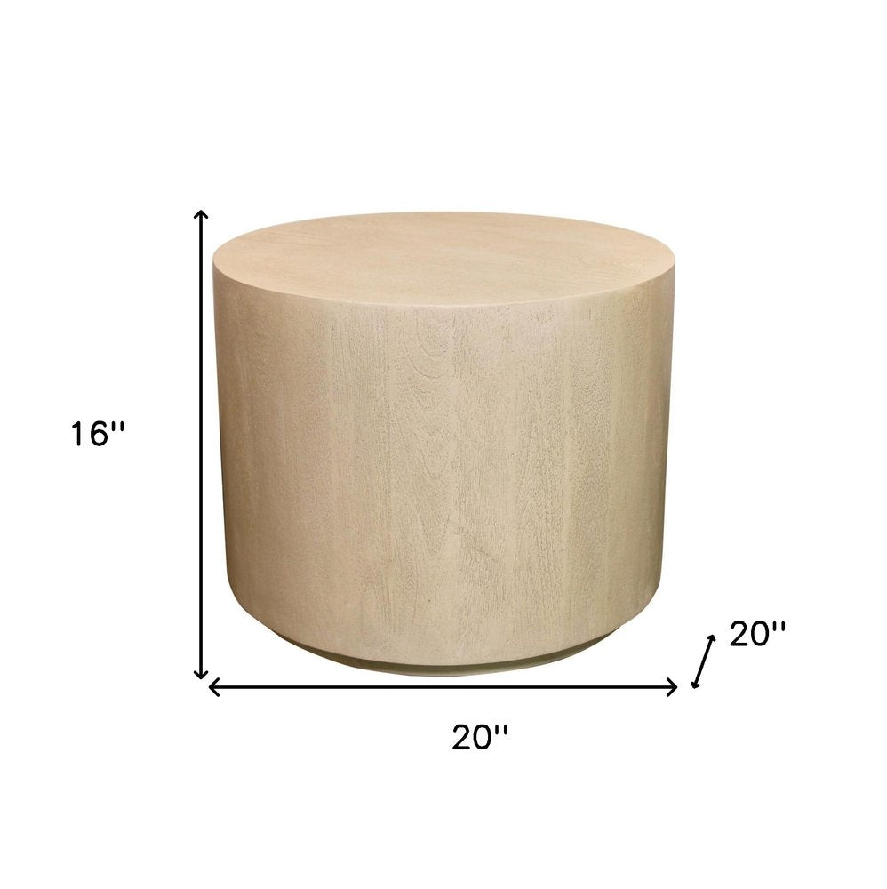 Natural Distressed Solid Wood Round End Table - 16-inch