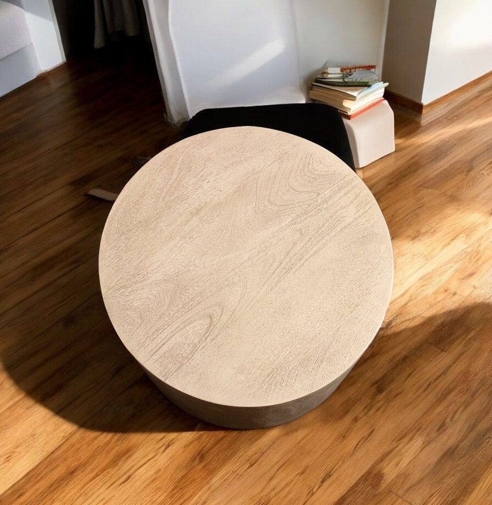Natural Distressed Solid Wood Round End Table - 16-inch