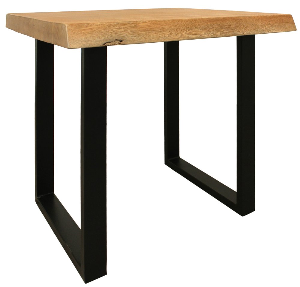 Black and Natural Distressed Solid Wood and Iron Square End Table
