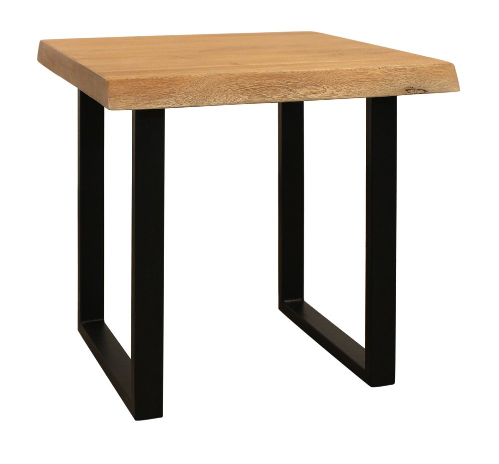 Black and Natural Distressed Solid Wood and Iron Square End Table