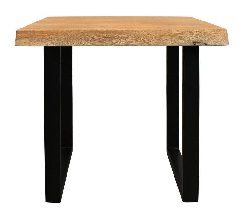 Black and Natural Distressed Solid Wood and Iron Square End Table