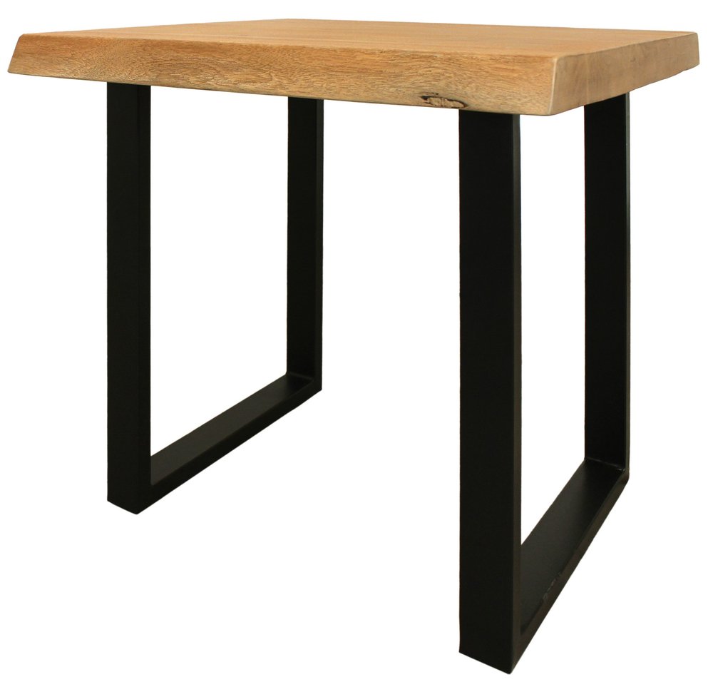Black and Natural Distressed Solid Wood and Iron Square End Table