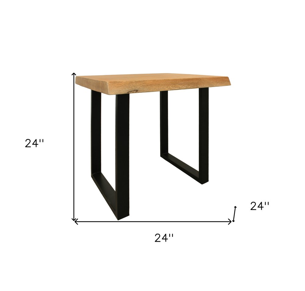 Black and Natural Distressed Solid Wood and Iron Square End Table