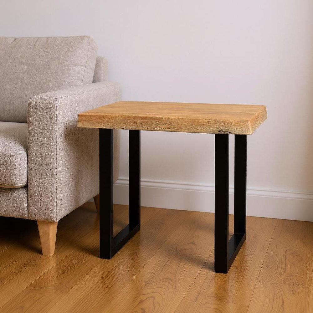 Black and Natural Distressed Solid Wood and Iron Square End Table