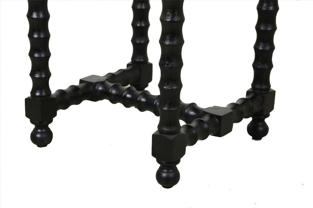 White and Black Marble and Solid Wood Square Trestle End Table