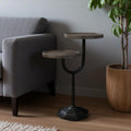 Natural and Black Solid Wood and Iron Round Double Tray Top End Table