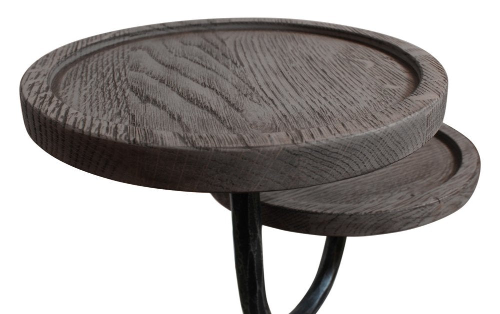 Natural and Black Solid Wood and Iron Round Double Tray Top End Table