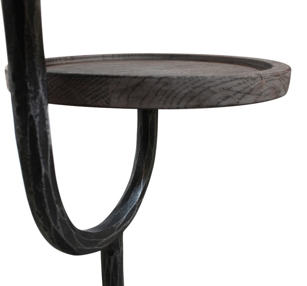 Natural and Black Solid Wood and Iron Round Double Tray Top End Table