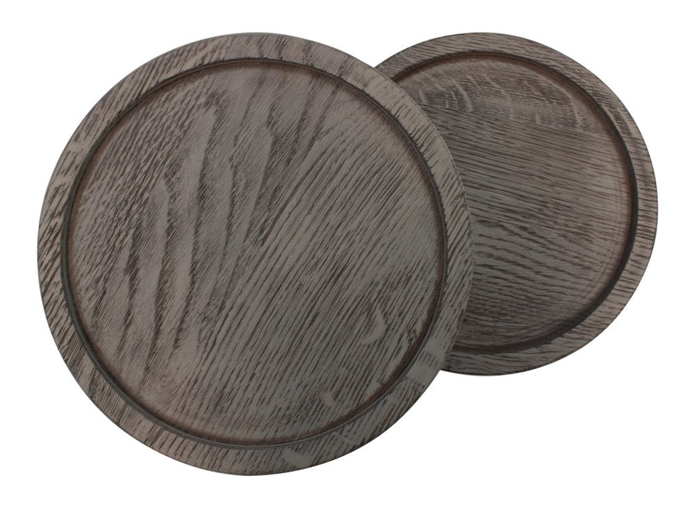Natural and Black Solid Wood and Iron Round Double Tray Top End Table